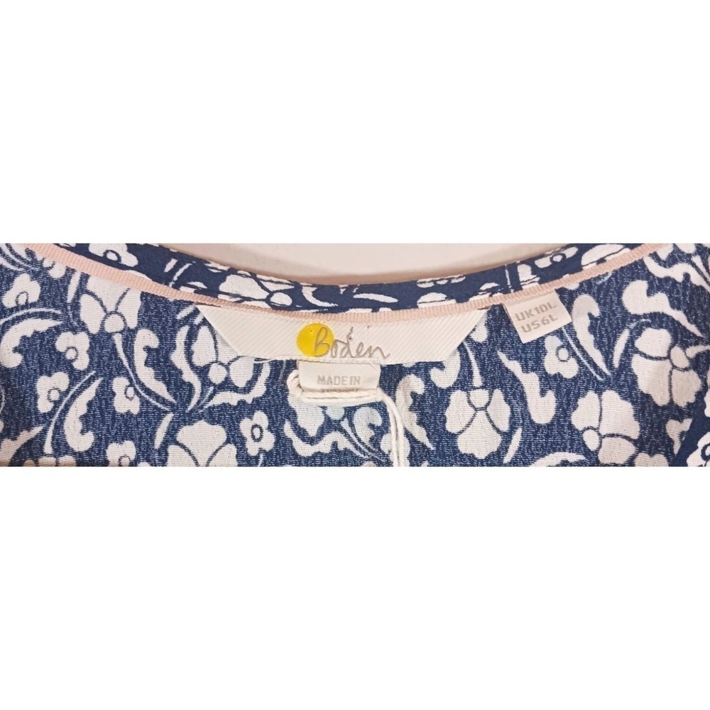 Boden Floral Dress 6 Navy Ivory Fit Flare Long Sleeve Pockets Work Career NWOT - Picture 4 of 6
